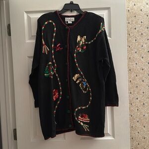 Embellished holiday cardigan sweater